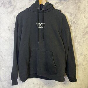 Vintage Neon Studio Hoodie Mens Large Black Embroidered Sweatshirt